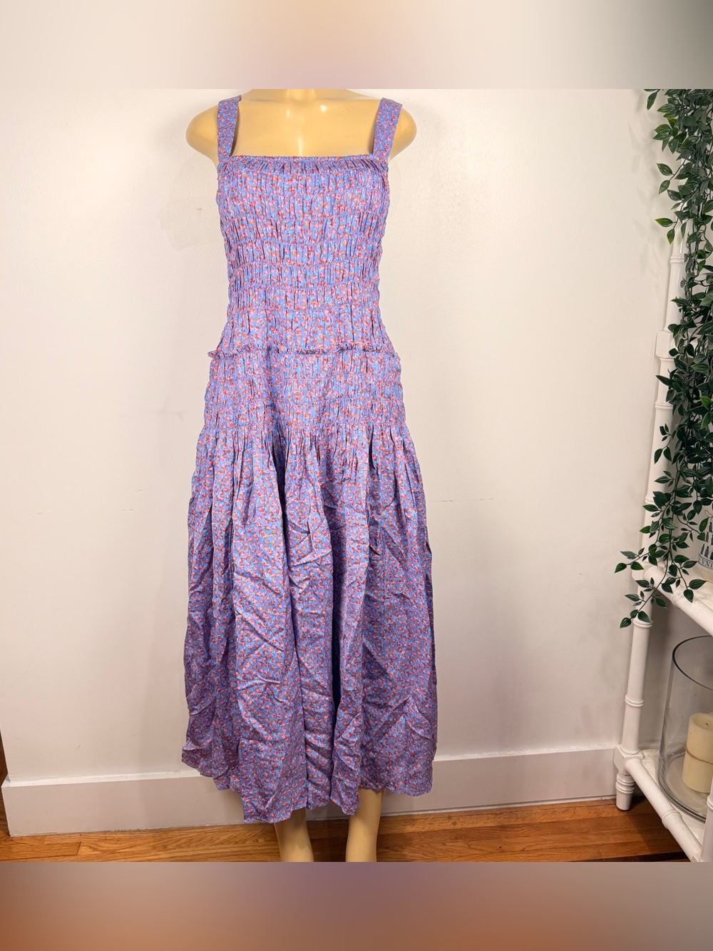 J.Crew Summer Fields Smocked Midi Dress Sz M Ditsy Floral Purple